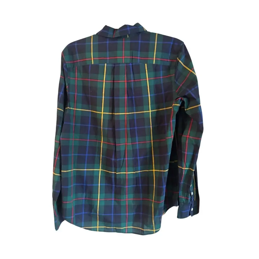 Ralph Lauren Boy Shirt Tartan Plaid Holiday Green Navy Natural Stretch XL 18-20